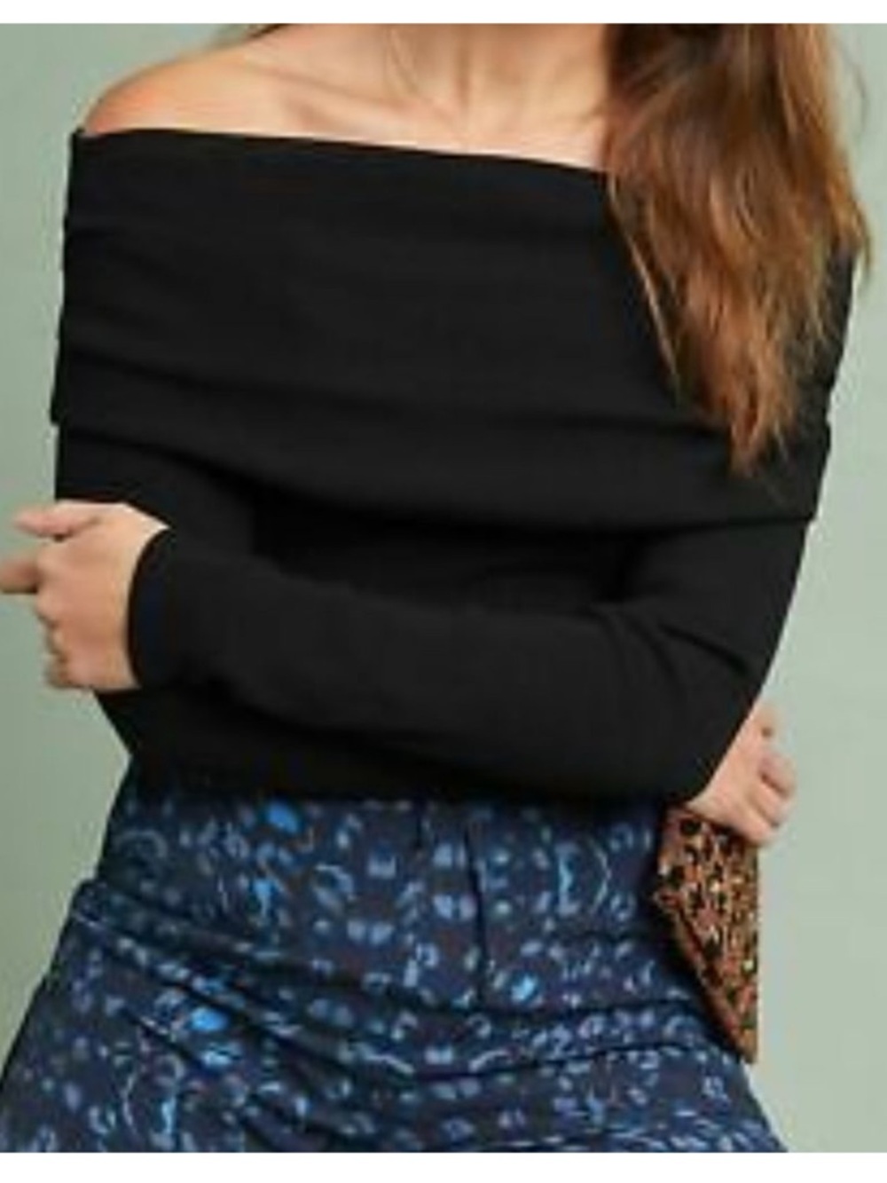 Anthropologie ETT TWA Foldover Off Shoulder Ribbed Knit Top